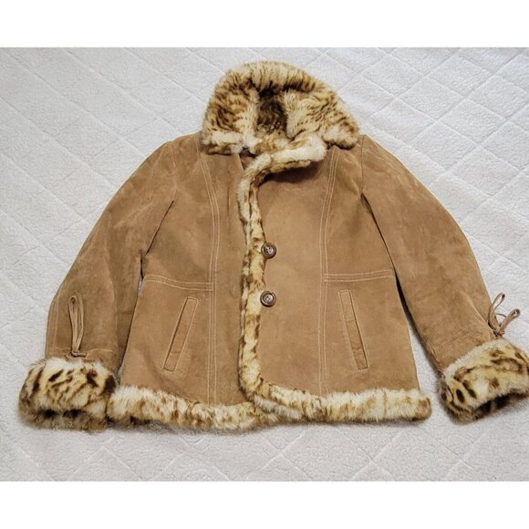 Vintage Guess Women's Genuine Leather Jacket Faux Fur Lined Long Sleeve Size L - Picture 4 of 14